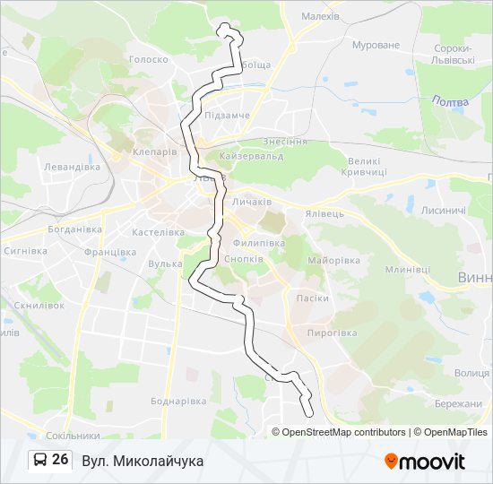 26 автобус Карта лінії