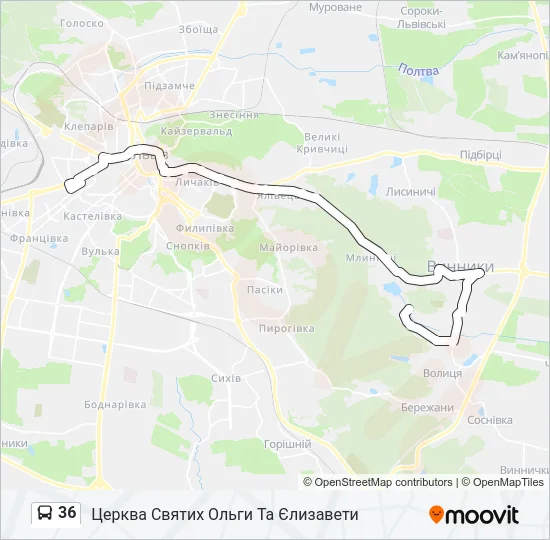 36 автобус Карта лінії