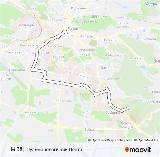 38 автобус Карта лінії