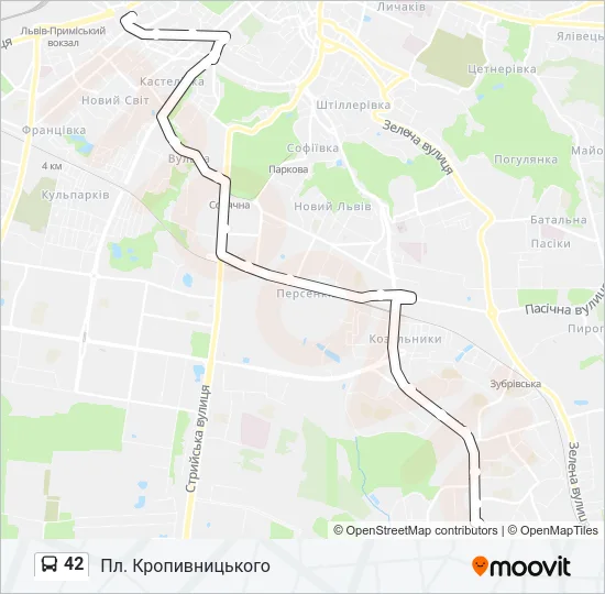 42 автобус Карта лінії