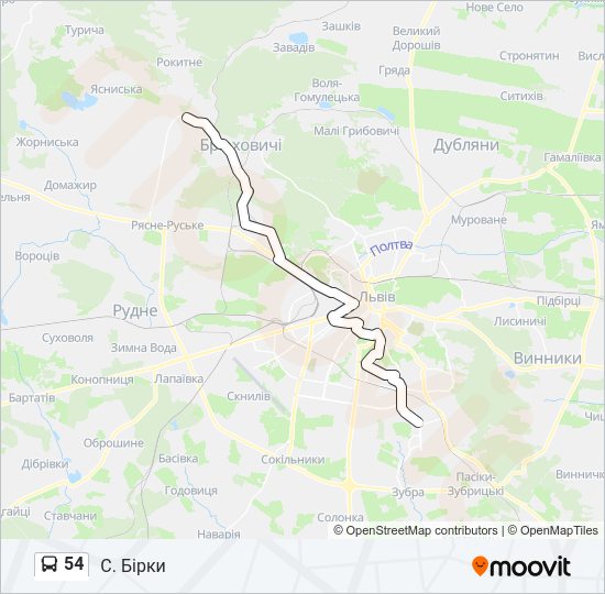54 автобус Карта лінії