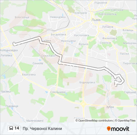 14 автобус Карта лінії