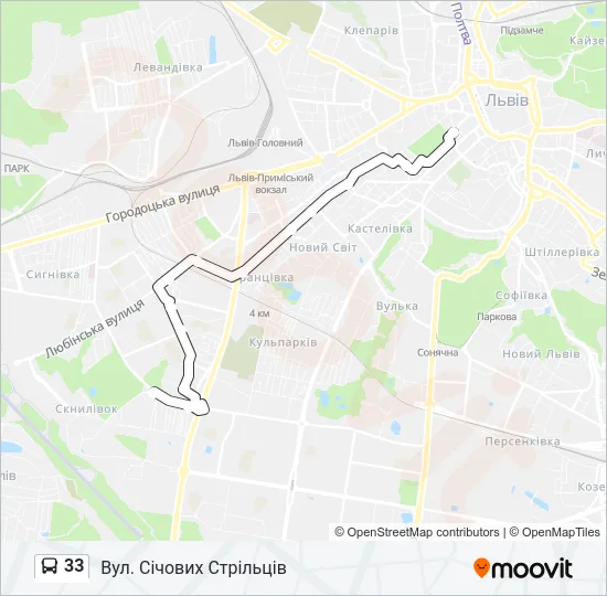 33 автобус Карта лінії