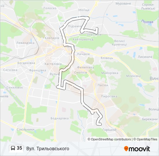 35 автобус Карта лінії