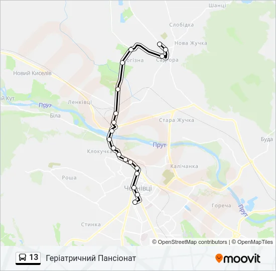 Автобус 13: карта маршрута