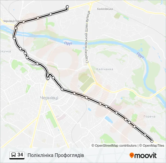 34 автобус Карта лінії
