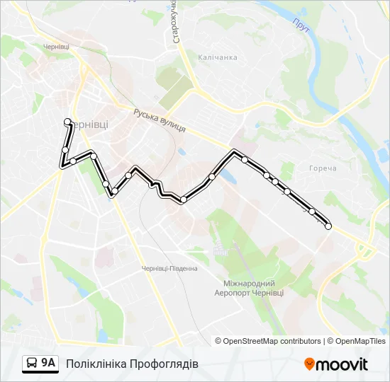Автобус 9A: карта маршрута