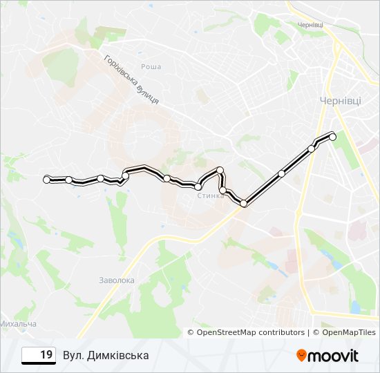 Маршрут 19: графік руху, зупинки й карта — Вул. Димківська (оновлено)