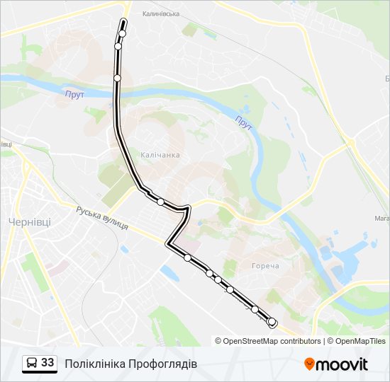 33 автобус Карта лінії