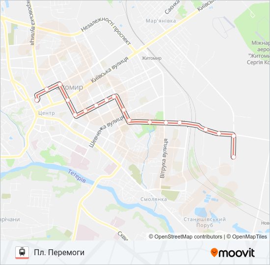 ПЛ. ПЕРЕМОГИ - ЛЬОНОКОМБІНАТ Light Rail Line Map