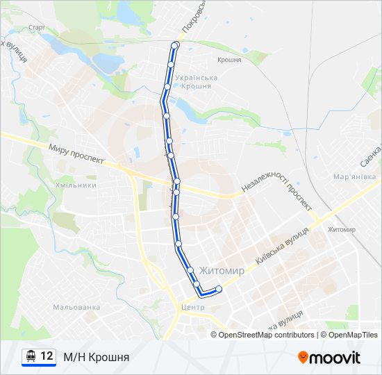 12 Тролейбус Карта лінії