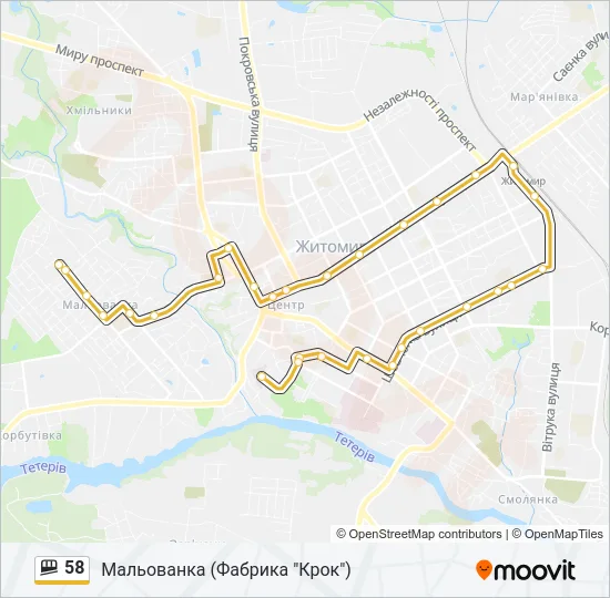 Маршрутка 58: карта маршрута