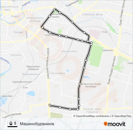 Трамвай 5: карта маршрута