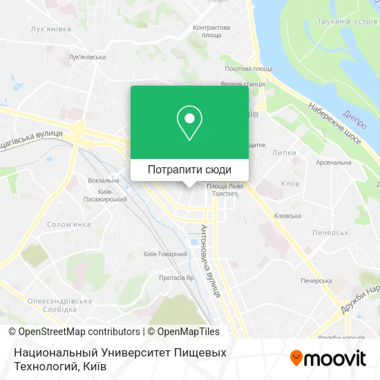 Карта Национальный Университет Пищевых Технологий