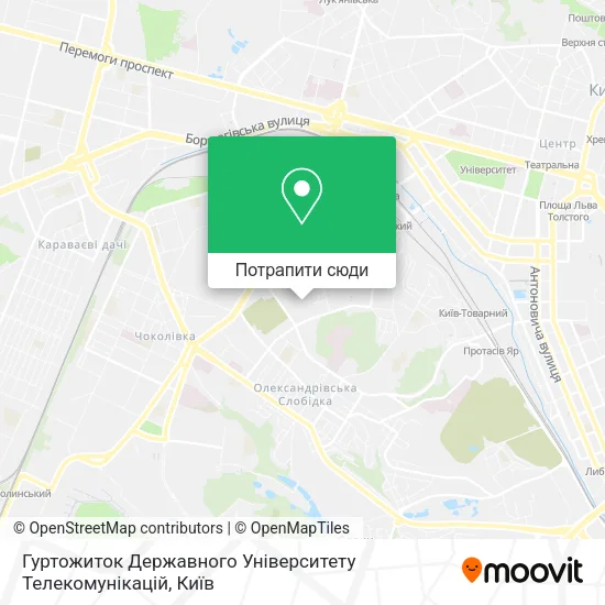 Карта Гуртожиток Державного Університету Телекомунікацій