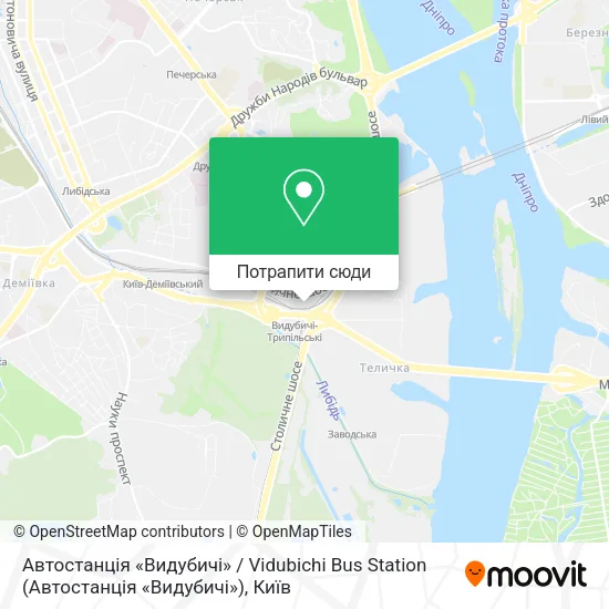 Карта Автостанцiя «Видубичi» / Vidubichi Bus Station