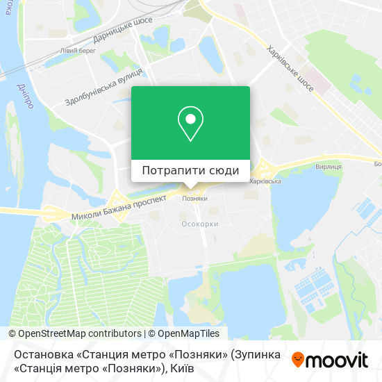 Карта Остановка «Станция метро «Позняки» (Зупинка «Станція метро «Позняки»)