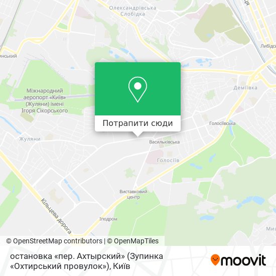 Карта остановка «пер. Ахтырский» (Зупинка «Охтирський провулок»)