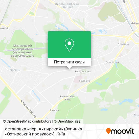 Карта остановка «пер. Ахтырский» (Зупинка «Охтирський провулок»)