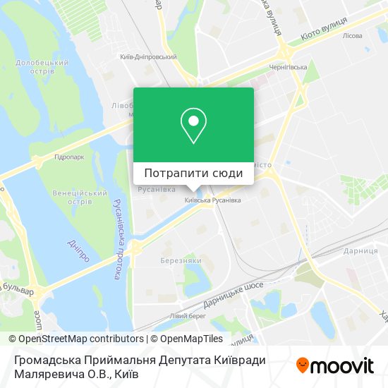 Карта Громадська Приймальня Депутата Київради Маляревича О.В.