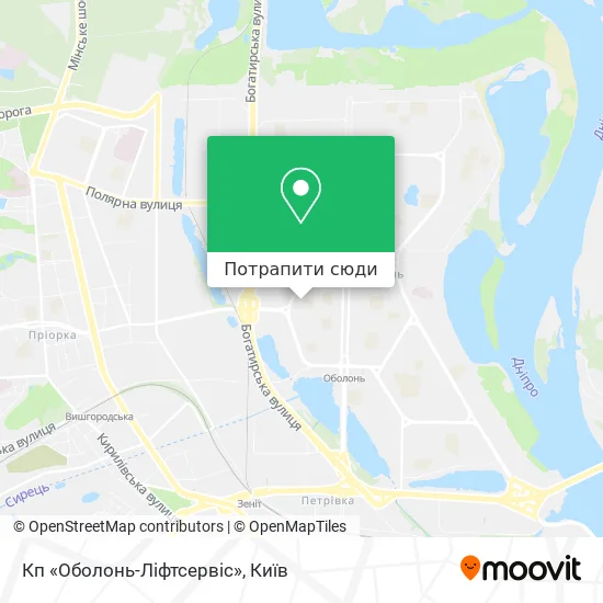 Карта Кп «Оболонь-Ліфтсервіс»