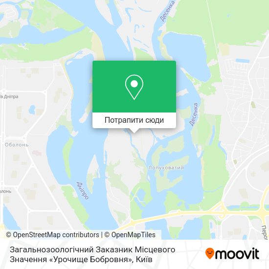 Карта Загальнозоологічний Заказник Місцевого Значення «Урочище Бобровня»