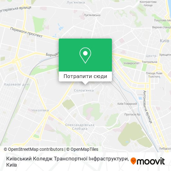Карта Київський Коледж Транспортної Інфраструктури