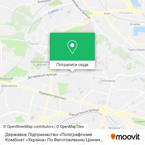 Карта Державне Підприємство «Поліграфічний Комбінат «Україна» По Виготовленню Цінних Паперів»