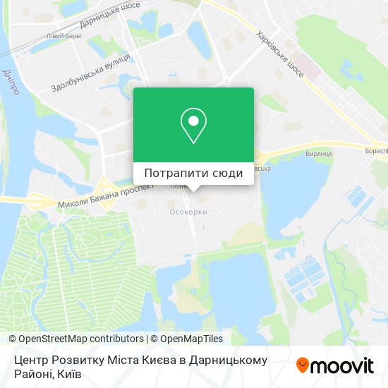 Карта Центр Розвитку Міста Києва в Дарницькому Районі