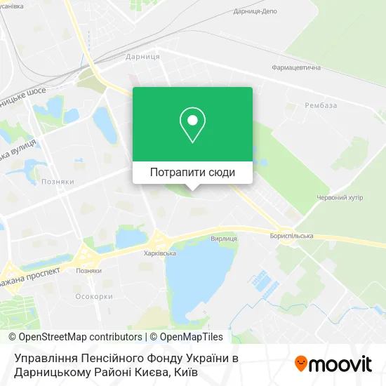 Карта Управління Пенсійного Фонду України в Дарницькому Районі Києва