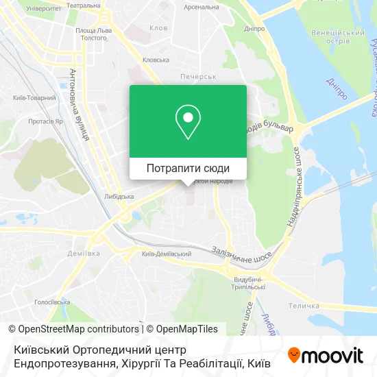 Карта Київський Ортопедичний центр Ендопротезування, Хірургії Та Реабілітації