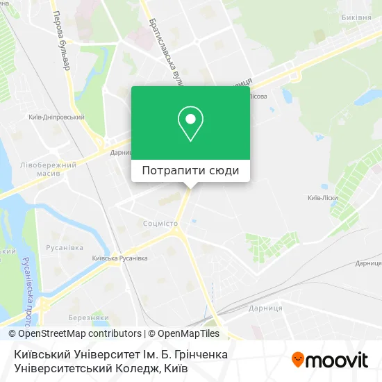 Карта Київський Університет Ім. Б. Грінченка Університетський Коледж
