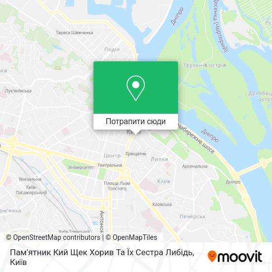 Карта Пам'ятник Кий Щек Хорив Та Їх Сестра Либідь