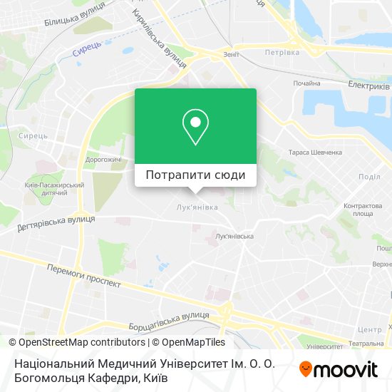 Карта Національний Медичний Університет Ім. О. О. Богомольця Кафедри
