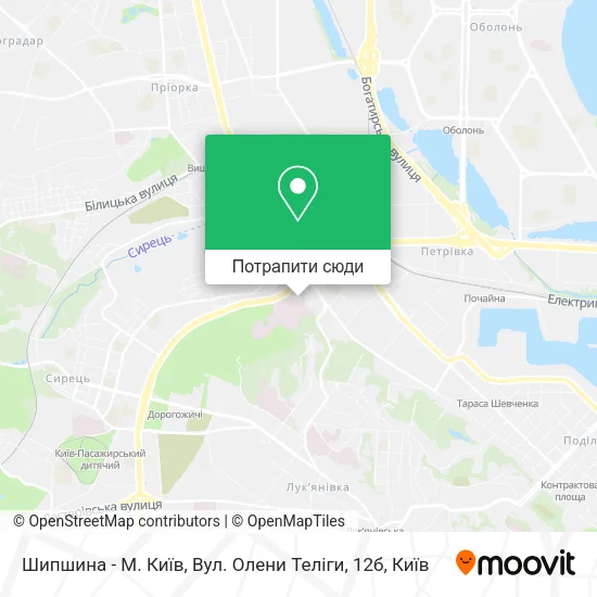 Карта Шипшина - М. Київ, Вул. Олени Теліги, 12б