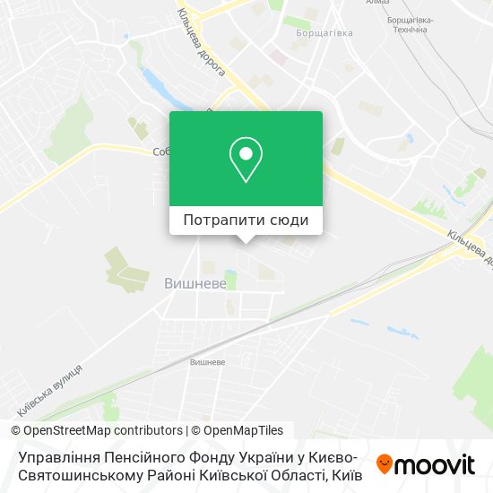 Карта Управління Пенсійного Фонду України у Києво-Святошинському Районі Київської Області