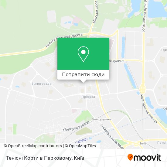 Карта Тенісні Корти в Парковому