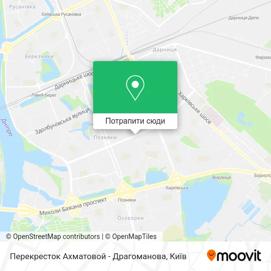 Карта Перекресток Ахматовой - Драгоманова
