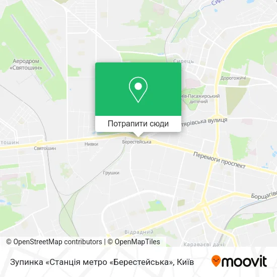 Карта Зупинка «Станція метро «Берестейська»