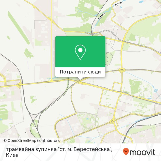 Карта трамвайна зупинка "ст. м. Берестейська"