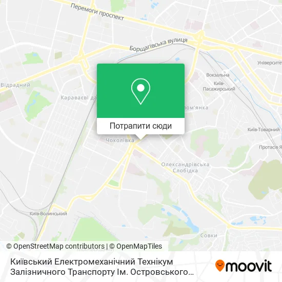 Карта Київський Електромеханічний Технікум Залізничного Транспорту Ім. Островського Миколи