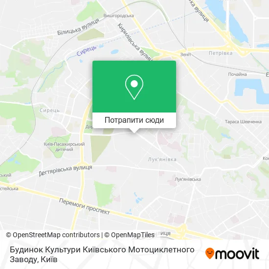 Карта Будинок Культури Київського Мотоциклетного Заводу
