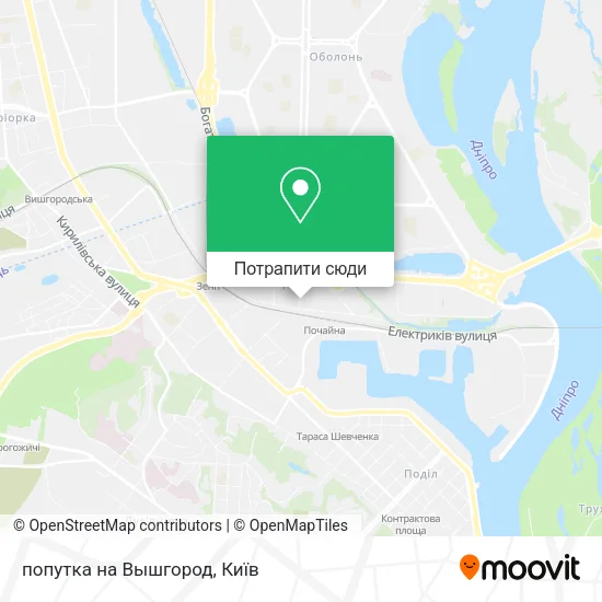 Карта попутка на Вышгород