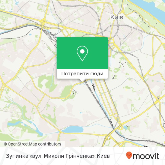 Карта Зупинка «вул. Миколи Грінченка»