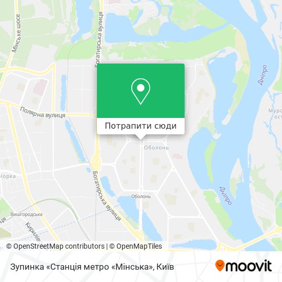 Карта Зупинка «Станція метро «Мінська»