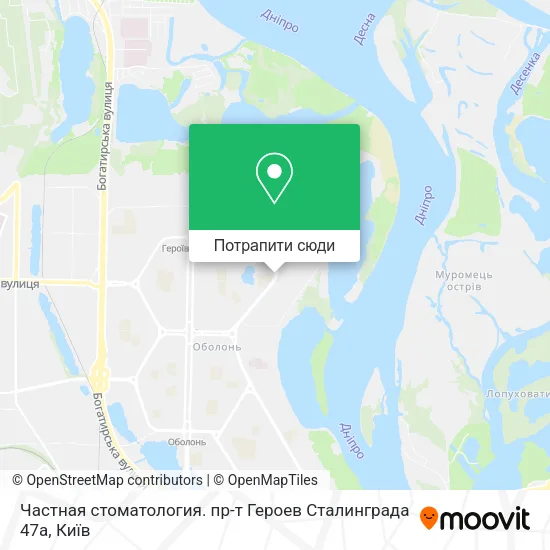 Карта Частная стоматология. пр-т Героев Сталинграда 47а