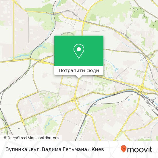 Карта Зупинка «вул. Вадима Гетьмана»