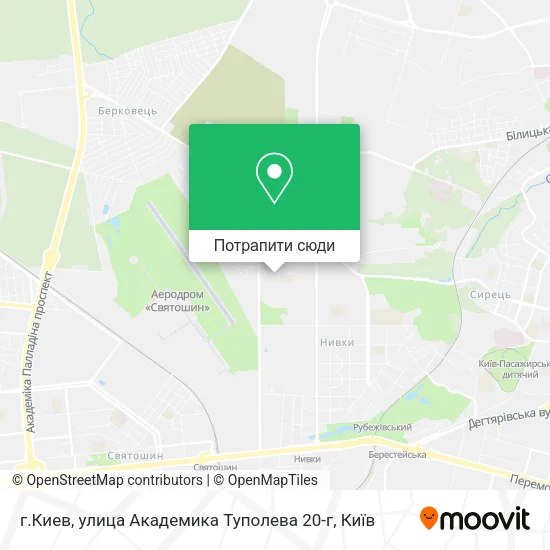 Карта г.Киев, улица Академика Туполева 20-г
