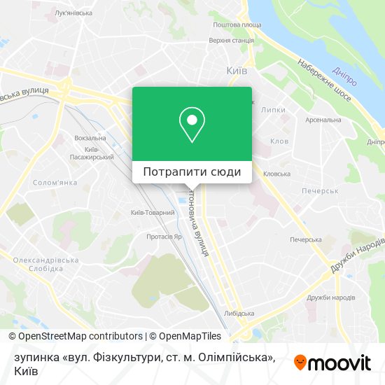 Карта зупинка «вул. Фізкультури, ст. м. Олімпійська»