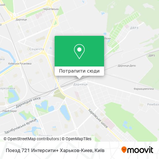 Карта Поезд 721 Интерсити+ Харьков-Киев